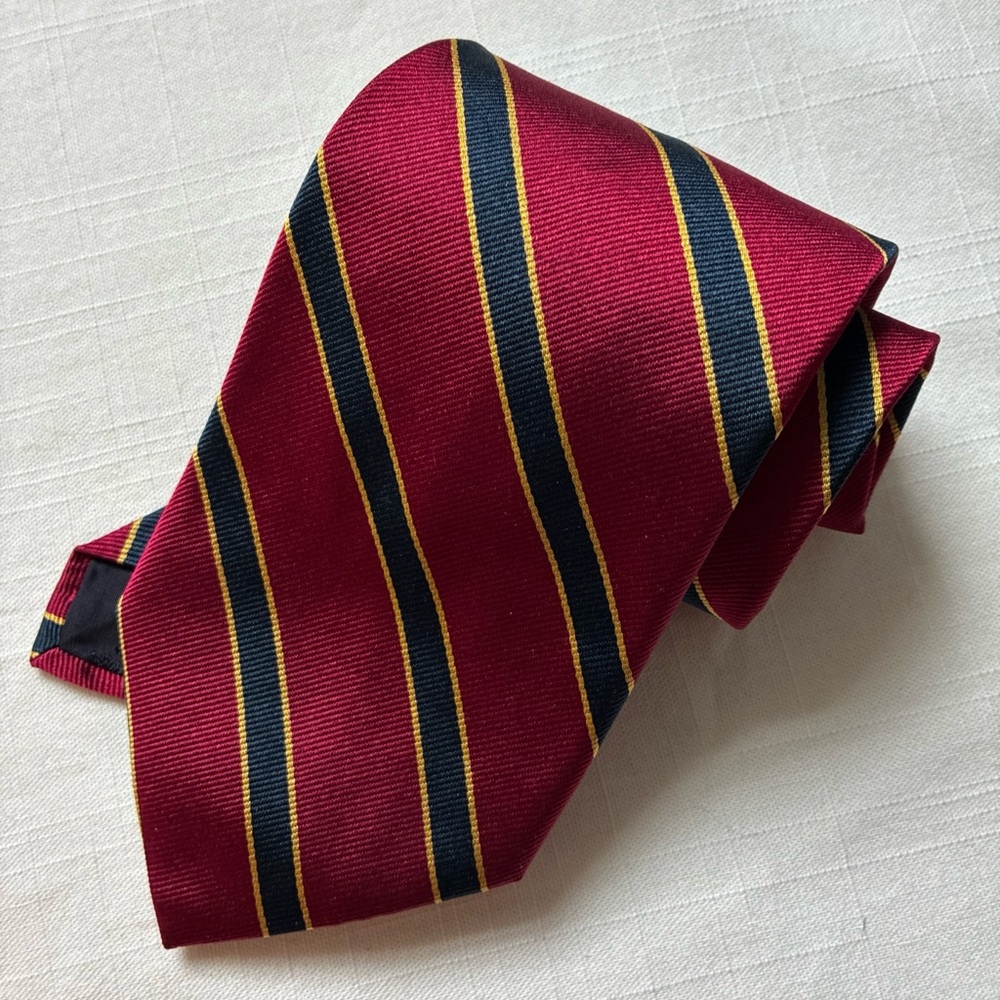 Brooks Brothers 346 Men's 100% Silk Repp Tie Italy Made In USA Red Navy Gold